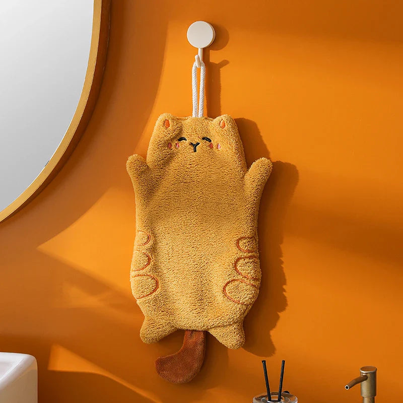 Cute Cat Hand Towels Kitchen Wipe Water Cloth Kitchen Hanging Towels Dishwashing Cloth Bathroom Quickly Dry Cleaning Hand Towel