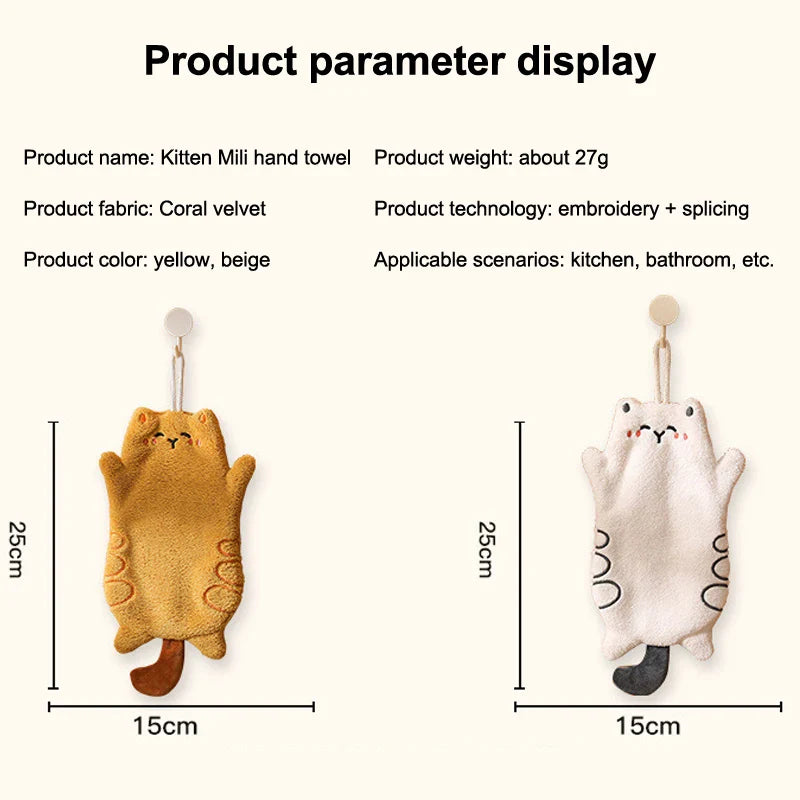 Cute Cat Hand Towels Kitchen Wipe Water Cloth Kitchen Hanging Towels Dishwashing Cloth Bathroom Quickly Dry Cleaning Hand Towel